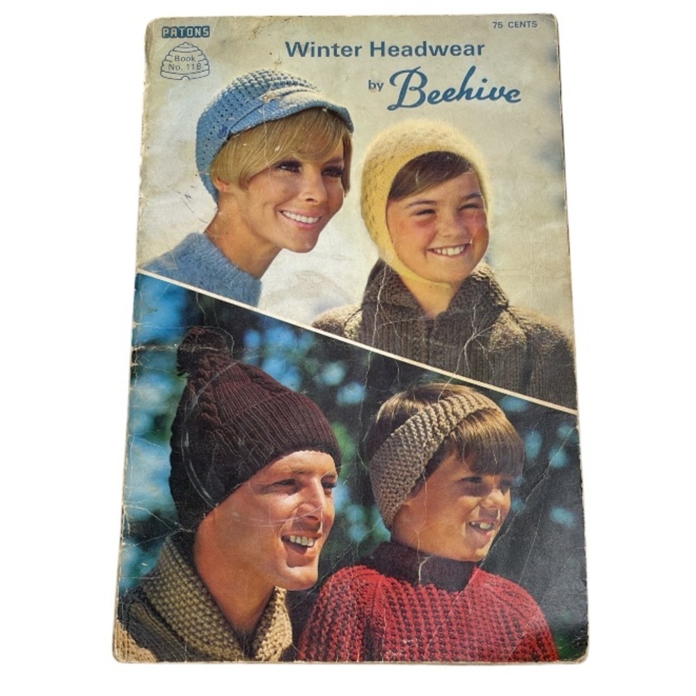 Vintage 70s Patons Beehive Winter Headwear Knit Crochet Pattern Book